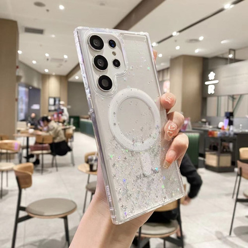 Samsung Galaxy S24 Ultra 5G MagSafe Glitter Hybrid Clear TPU Phone Case - White